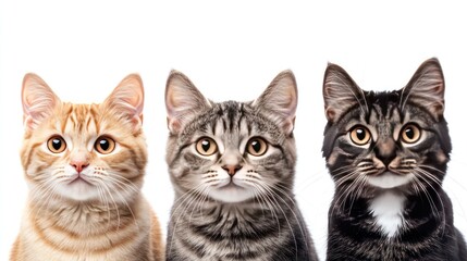 Three Cats with Different Fur Colors Looking at the Camera