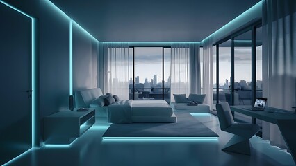 modern living room interior design with neon light . perfect for gaming man, couple, interior lover, neon , fps lover. false ceiling design, gaming room, computer setup.dream room