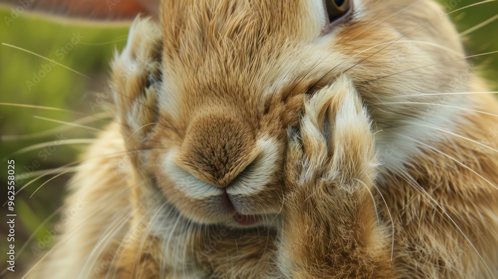 Canvas Prints Cute Bunny Cleaning Itself