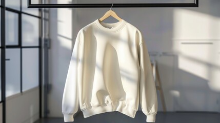 Blank White Sweatshirt Mockup Hanging On Hanger