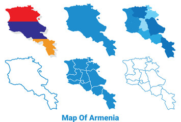 Armenia Maps in different style political map flag outline vector illustration set