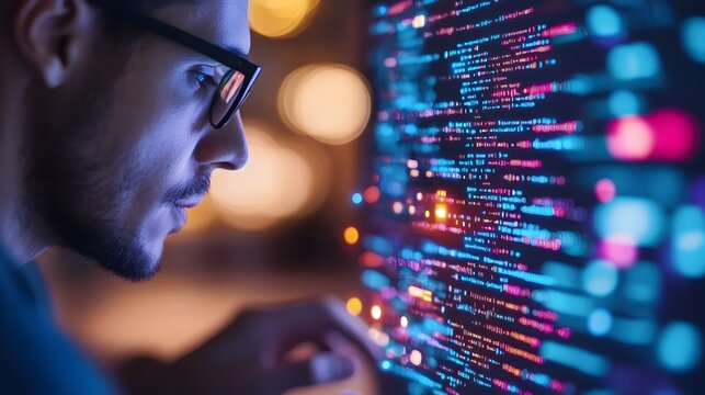 Innovative Coder Crafting Dynamic Web Content on Vibrant HTML5 Canvas