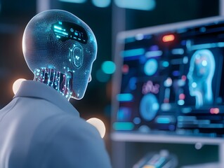 AI Powered Chatbot Assisting Doctor in Futuristic Medical Setting with Holographic Displays