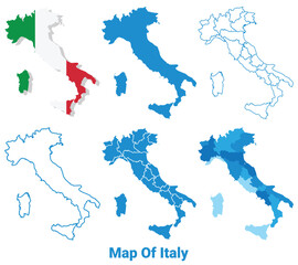 Italy Maps in different style political map flag outline vector illustration set