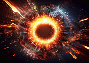 Abstract fire ring on a dark background. 3d rendering, 3d illustration.