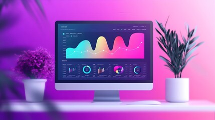 Fototapeta premium Vibrant Animated Analytics Dashboard with Real Time Website Traffic Data Visualization