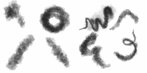 smoke steam isolated white background. Set of black steam looking like smoke isolated on white background. Collection of clouds of black smoke. Textured Smoke, Abstract black on white bg.