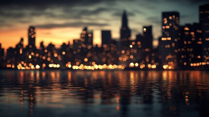 Fototapeta premium Blurry Skyline Reflection in Still Water