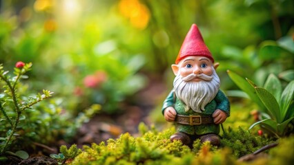 Obraz premium Garden gnome placed in a different environment, away from home , gnome, travel, adventure, relocation, whimsical