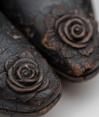 Carved wooden roses on a dark background