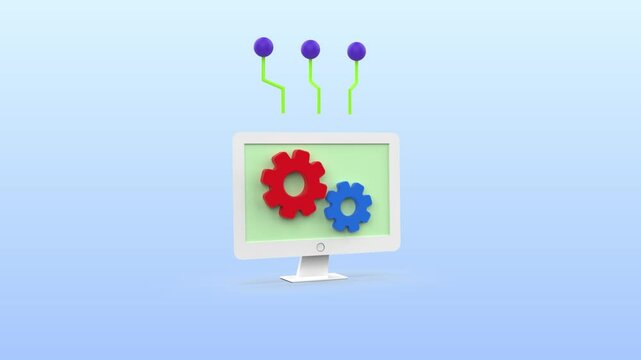 Desktop computing logo and desktop icon animation showing connectivity and automation
