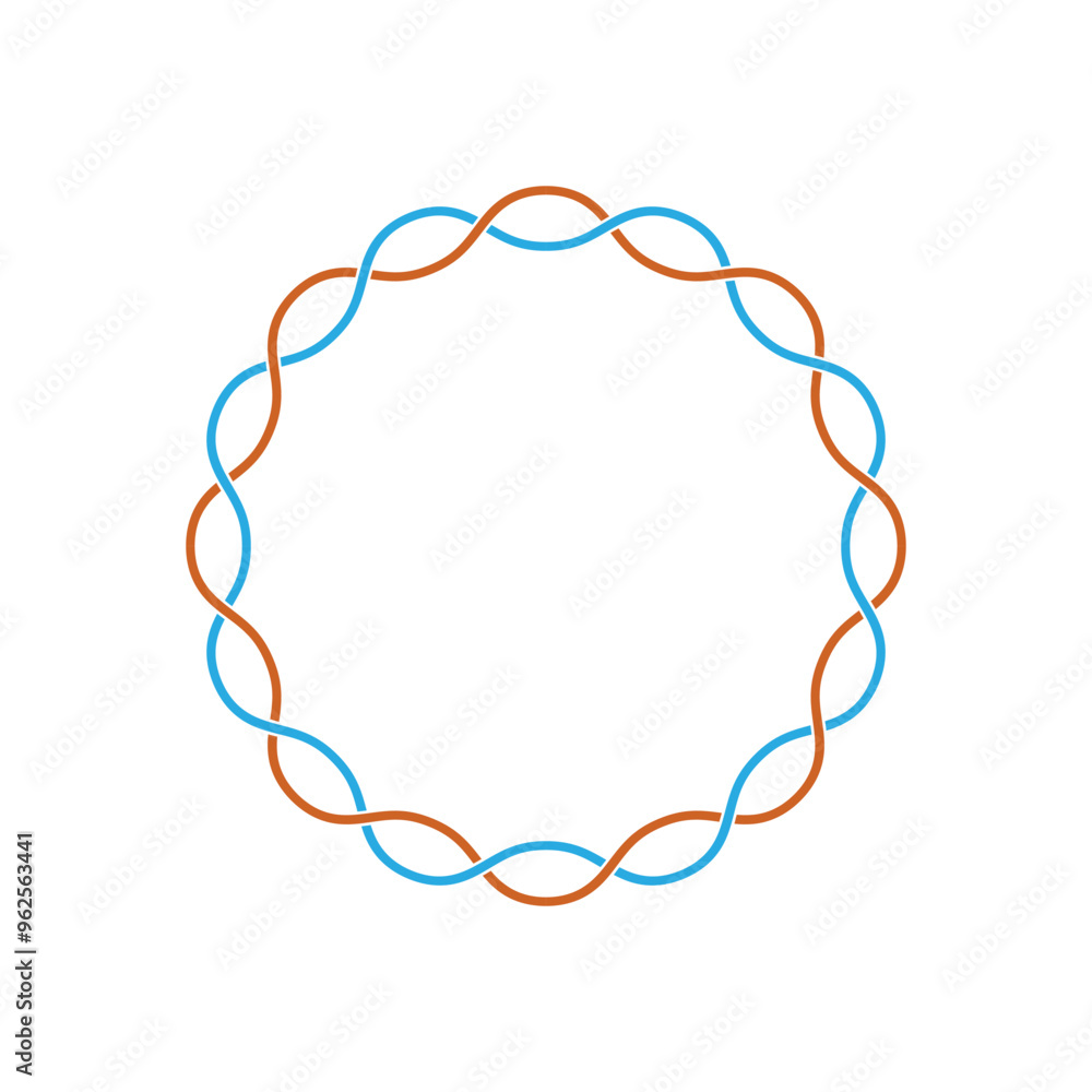Poster circular frame with overlapping two color wavy lines on white background. vector illustration