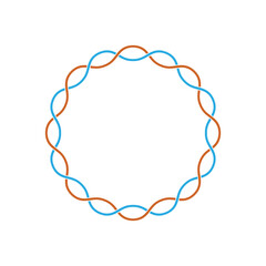 circular frame with overlapping two color wavy lines on white background. vector illustration