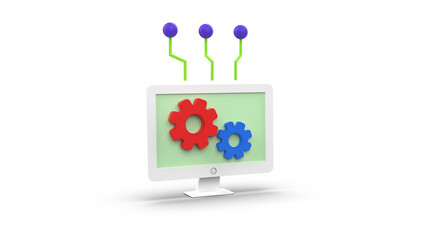 Desktop computing logo, server and desktop icon animation showing connectivity and automation