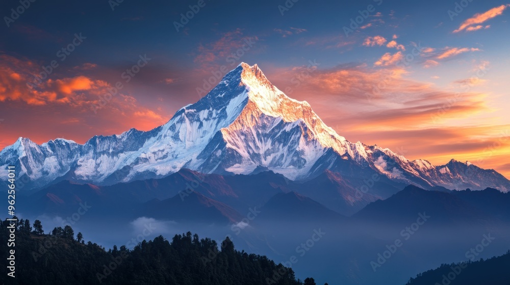 Poster Majestic Snow-Capped Mountain Peak at Sunset