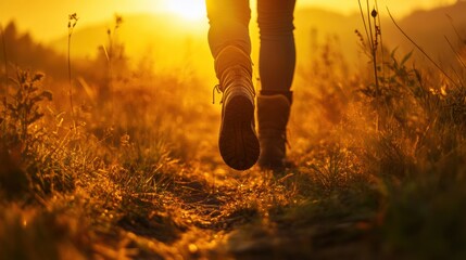 Peaceful Sunset Hike Through Idyllic Meadow Landscape