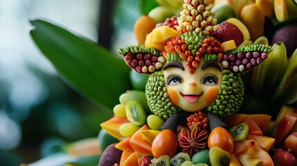 Vibrant Autumn Cornucopia with Smiling Fruit and Vegetable Characters