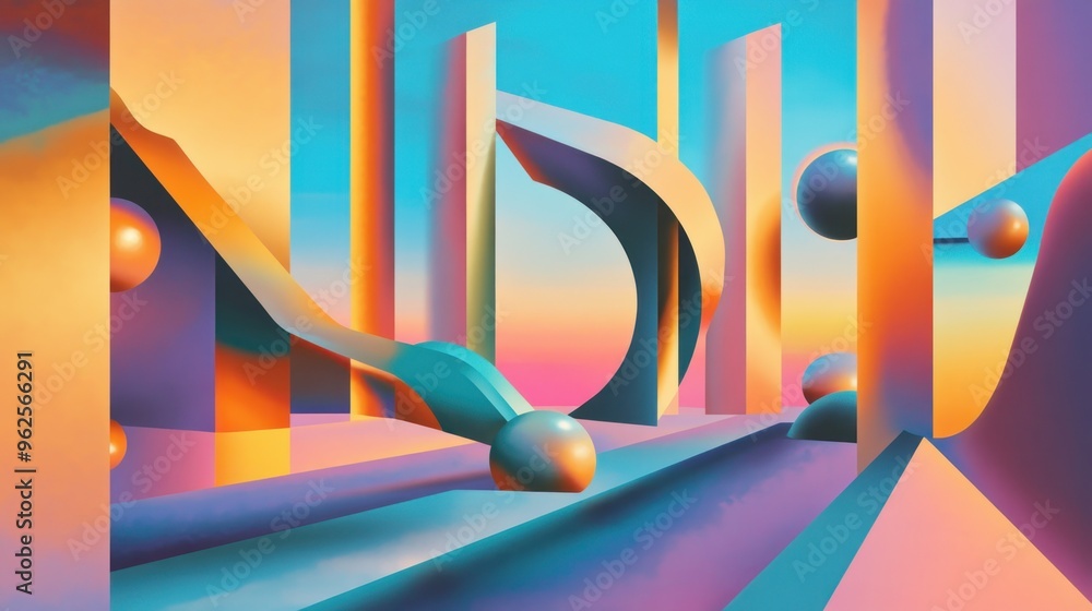 Poster Abstract 3D Geometric Shapes with Spheres in a Gradient Color Palette
