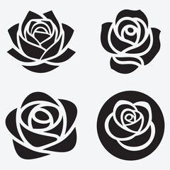 rose vector flower collection. silhouette rose pattern collection. rose illustration set, vector pattern, black rose pattern with white background