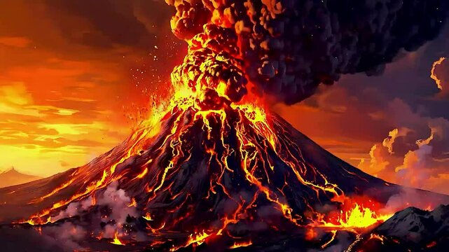 a volcano  erupting.