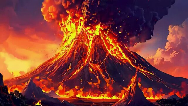 a volcano  erupting.
