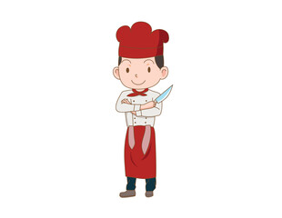 Cartoon character of a chef man in a red costume.