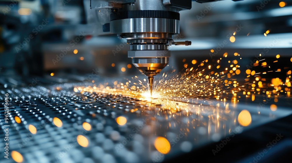 Poster a cnc milling machine at work, cutting through material with precision, showcasing advanced technolo