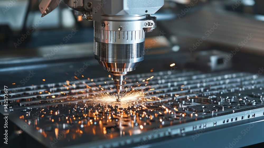 Poster a cnc milling machine at work, cutting through material with precision, showcasing advanced technolo