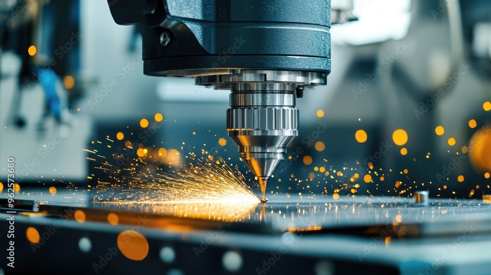 Poster a cnc milling machine at work, cutting through material with precision, showcasing advanced technolo