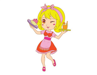 Cartoon character of a birthday girl with yellow hair.