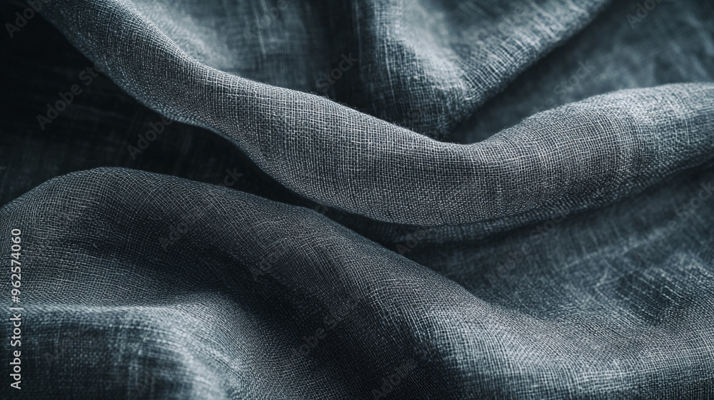 Poster close-up view of textured dark fabric showcasing intricate folds and natural patterns