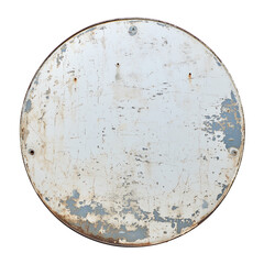 Worn and Rusted Round Metal Sign with Faded Paint