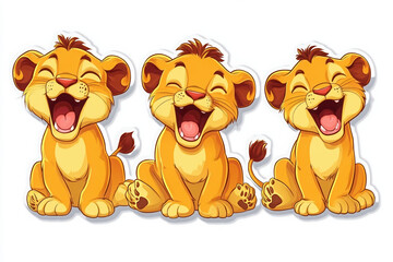 Fototapeta premium lion cute cartoon animal character happy funny smile baby lion adorable wildlife jungle playful illustration graphic design digital art children\'s art safari roaring nature 