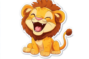 Obraz premium lion animal cute cartoon smiling wildlife happy fur character baby lion playful animal jungle theme cheerful expression digital art character design