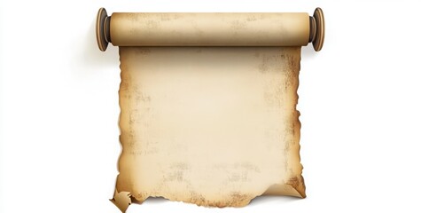 Old Vintage Blank Scroll Paper Isolated on a White Background, Detailed Vector Illustration with Antique Texture and Aged Appearance