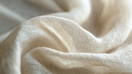 Fototapeta premium Soft beige linen fabric draping gently in natural light