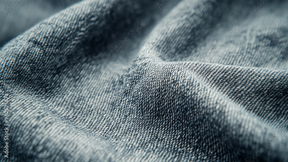 Poster close-up view of textured denim fabric showing intricate weave patterns and soft appearance