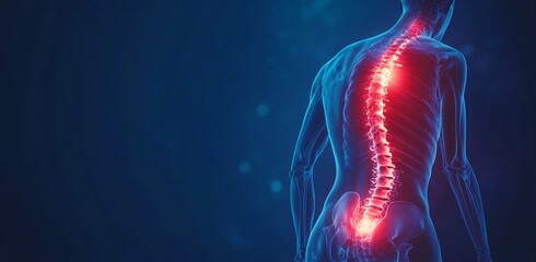 Human Anatomy Spine X ray Illustration with Pain in Back