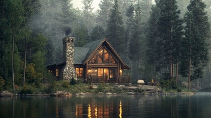 Fototapeta premium Secluded Cabin by the Lake