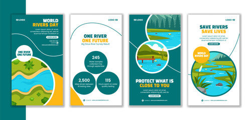 River Day Social Media Stories Flat Cartoon Hand Drawn Templates Background Illustration