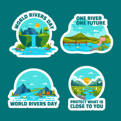 River Day Label Flat Cartoon Hand Drawn Templates Background Illustration