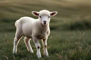 Fototapeta premium Digital Interpretation of a Gentle Lamb and Peaceful Field