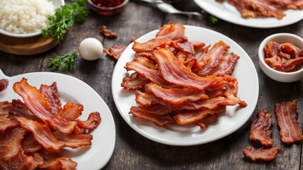 bacon on a plate, top view