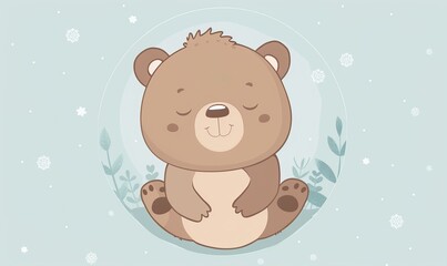Fototapeta premium Realistic cartoon avatar of cute brown bear animal on simple minimalist background Generate AI