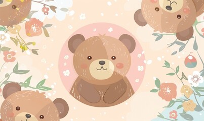 Realistic cartoon avatar of cute brown bear animal on simple minimalist background Generate AI