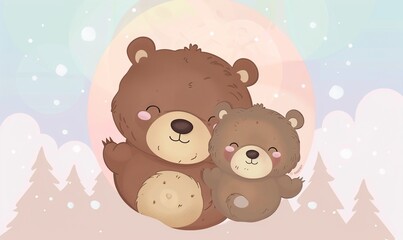 Realistic cartoon avatar of cute brown bear animal on simple minimalist background Generate AI