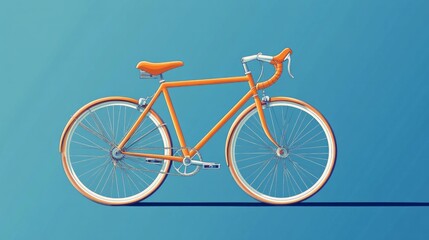 A bicycle with a yellow seat and orange handlebars