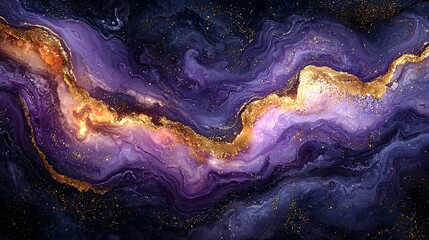 Obraz premium A bold, abstract marble design featuring intense purple hues and shimmering gold accents.