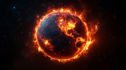 Fototapeta premium A fiery planet with a bright orange sun in the center