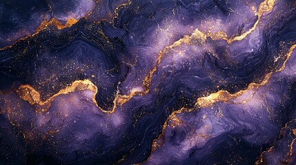 A luxurious, glossy purple marble background with striking gold veins creating a high-end feel.